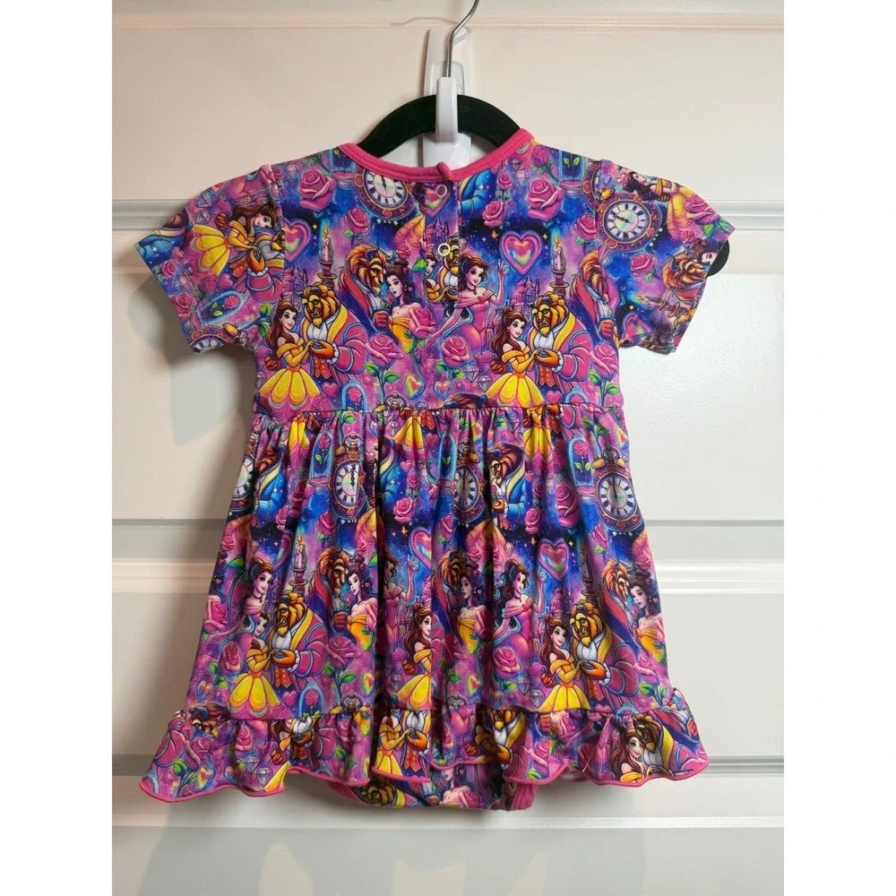 19.Tiny Treasures Beauty and the Beast Belle Ruffle Bodysuit Dress Pink 18-24M